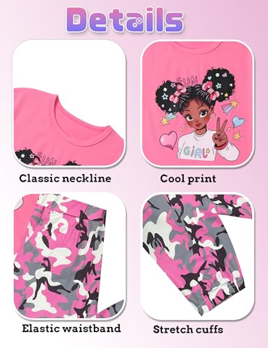 Image of mksodop Girls Outfit Set Graphic T Shirt and Camo Jogger Pants Cute Casual Clothes for Girls 5-16 Years
