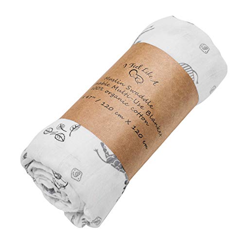 Image of Muslin Swaddle Baby Blanket - Organic Cotton - Large Size - for Swaddling Your Newborn! … (White and Grey)