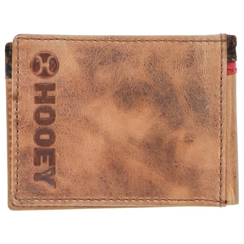 Image of HOOEY Whip Men's Leather Bifold Wallet - Smooth Tan Genuine Leather with Aztec Print Inlay, Slim Western Wallet with Card Slots & Cash Pocket