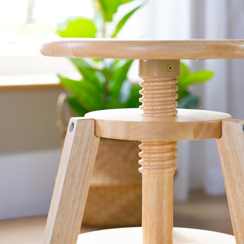 Image of Guidecraft Adjustable Drafting Wooden Stool-Natural: Drafting Chair for Kids, 16 inch-18 inch Inch Swivel Stool for Kids' Art Studio Furniture | Toddler Chair for Drawing, Painting, and Crafting