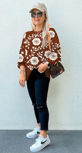 Image of Womens Sweaters Causal Crewneck Batwing Sleeve Knit Top Side Split Oversized Pullover Sweater Loose Jumper