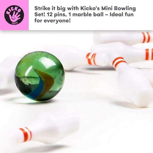 Kicko Miniature Bowling Game Set - 11 pieces 1.5 Inch Deluxe - for Kids, Playing, Party Favors, Fun, Boys, Girls, Bowlers Etc.