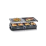 Details – SEVERIN Raclette-Grill mit 8 Raclette Pfännchen, Naturgrillstein und gerillte Grillplatte mit Antihaft-Beschichtung, max. 1300 W Leistung, Artikelnr. 2371