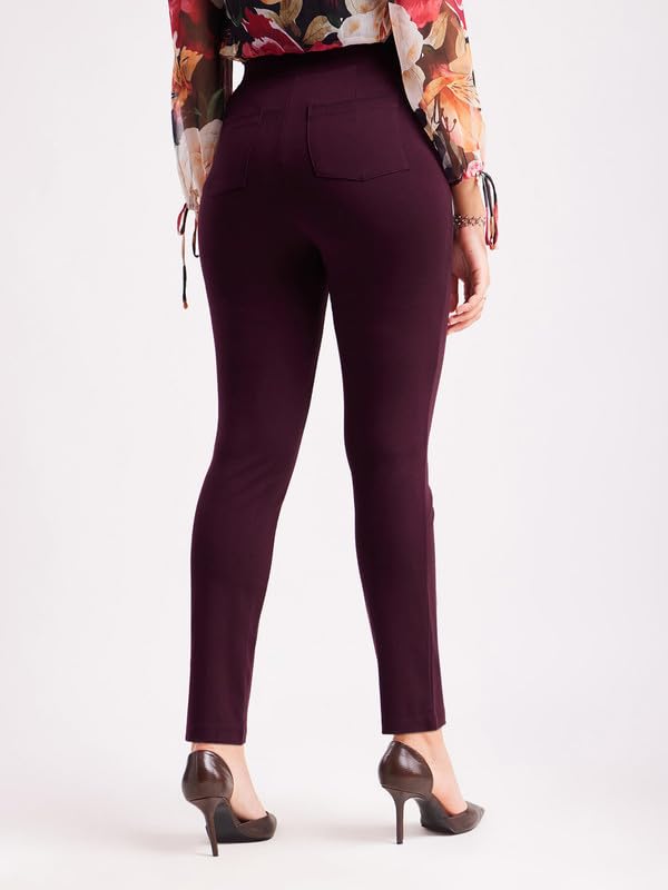 Image of FableStreet Women's Livin Air Stretch Striaght Pants /Trouser | Viscose Rayon with High-Rise Waist | Solid Pattern & Plain Weave Fabric | Office Wear & Business Meetings