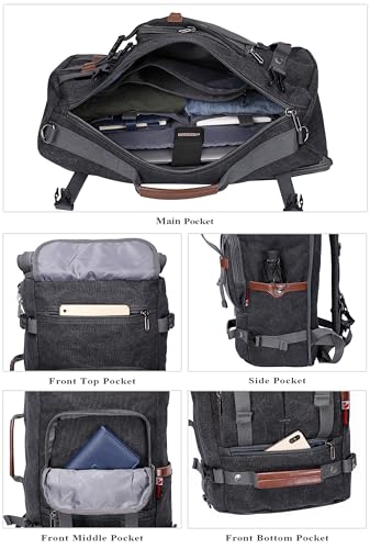 WITZMAN Canvas Backpack Vintage Travel Backpack Large Laptop Bags Convertible Shoulder Rucksack(A519-1 Black) - Thumbnail 3