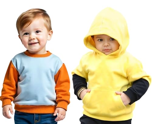 Image of Stylish Kids Sweatshirt Pack of 2 (KL-SW43SKYOR-SW44YLBL)