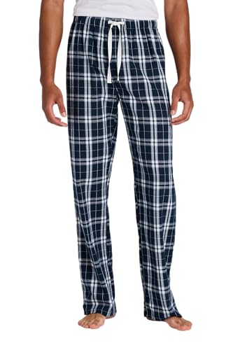 District Flannel Plaid Pants, Lightweight Pajama Pants for Men & Women, True Navy, X-Large