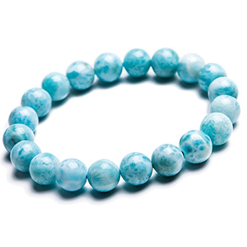 Larimar bleu naturel 10 mm : perle ronde cristal lithothérapie minéraux