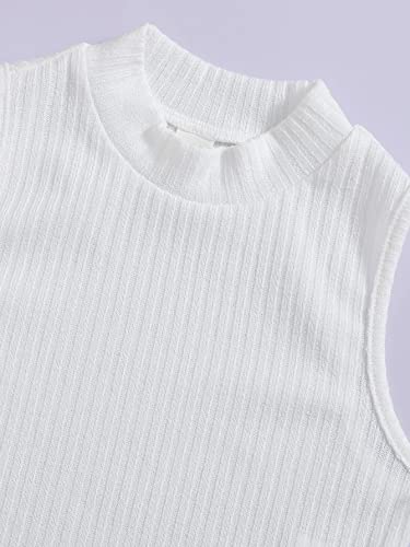 Milumia Girl's 2 Piece Ribbed Knit Mock Neck Sleeveless Solid Basic Crop Tank Tops White And Brown 11-12 Years #TOP3