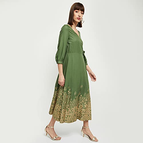 Image of Max Women's Rayon Printed Ethnic Wrap Midi Dress Ankle Length