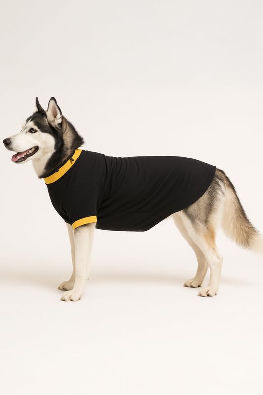 Image of Thunder Tails Cotton Dog T-Shirt for Lean Labrador, Golden Retriever, German Shepherd, Rottweiler, Husky & Chow Chow | Adjustable Comfortable Pet Wear for Large Dogs (Black, 4XL)