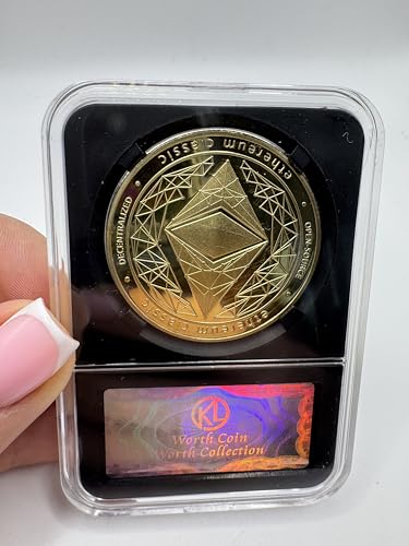 Ethereum Physical Coin - Golden Color with Plastic Protective Case, Limited Edition Cryptocurrency Collectible, for Ethereum Fans & Investors