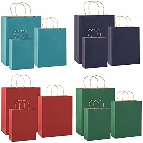 hefeilzmy 12Pcs Gift Bags Bulk in Assorted Sizes, 4 Colors 3 Sizes Kraft Paper Bags with Handles, Perfect Solution for Party, Christmas, Weddings, Birthdays, Graduations, Father's Day (S+M+L) Cover