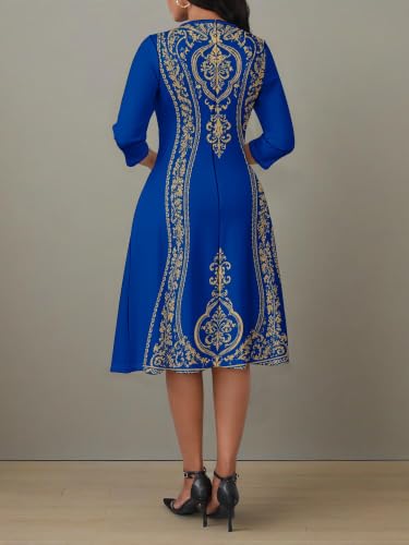 Image of PinkPatty Women's Casual 3 /4 Sleeve Midi Dresses Fit and Flare Church Work Dress with Pockets