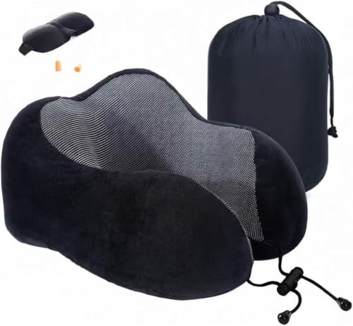 Travel Pillow, Best Memory Foam Neck Pillow Head Support Soft Pillow for Sleeping Rest, Airplane Car & Home Use (Black)