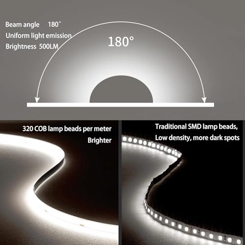 Image of MDee】COB LED Strip 4000K Nature White USB Powered 5V Flexible LED Tape Lights with USB Connector CRI 90+ 800LM /m 320LEDs /m for Indoor and Outdoor Decor(4000K Nature White 3.28ft /1m)