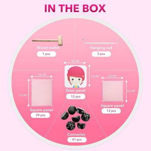 Image of Sunderlook Plastic Wardrobe for Kids Clothes - Non Slip and Anti Skid Multipurpose Kids Wardrobe, Foldable Wardrobes for Cloth, Collapsible Wardrobe for Bedroom (Pink-R4, 10 Door)