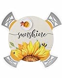 CNNKEPTBLE Round Fitted Tablecloth, Sunflower Bee Leaves on Linen Waterproof Table Cover with Elastic Edge, Summer Sunshine Quote Wipeable Table Covers for Indoor Outdoor,45-54IN