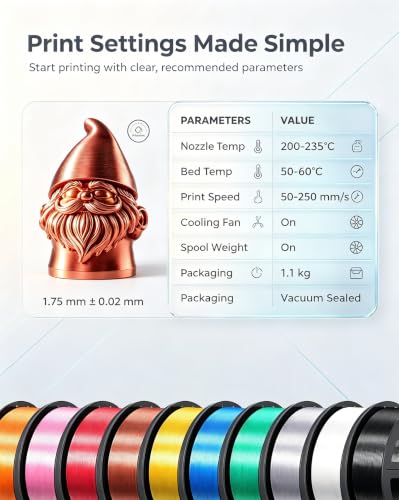 Image of PLA 3D Printer Filament Bundle 1.75mm, 8 Colors, 8x250g | FDM Compatible, Smooth Printing, White Red Blue Orange Cyan Yellow Green Purple