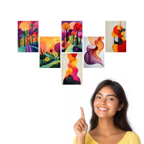 Image of SiddArtify Abstract Tropical Wall Art Prints Set - Colorful Landscape Poster Decor for Living Room Office - Set of 2-4x6 Inch - Board (Pack of 6) - Sticker (Pack of 6)