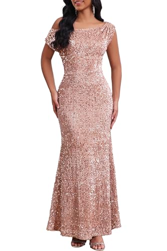 Robe de soirée à paillettes et épaules obliques pour femme
