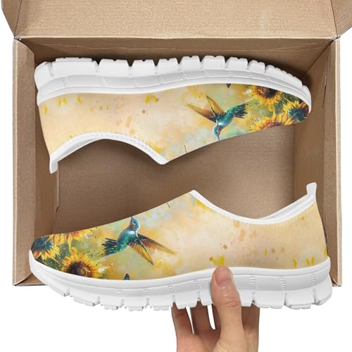 Image of Hummingbird Floral Print Lightweight Walking Shoes for Women Mesh Casual Sneakers Size 5-10.5