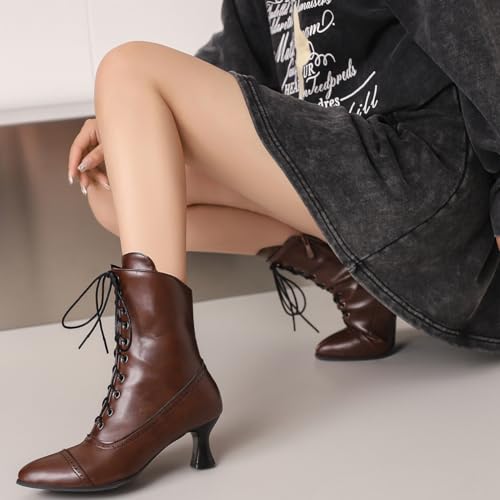 Women Vintage Victorian Boots Kitten Heel Granny Boots Lace Up Ankle Boots4