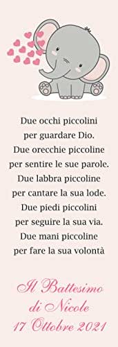 Segnalibro Elefantino Personalizzato Per Battesimo - 30 Pezzi Colorati, Cartoncino 250g - Foto 10