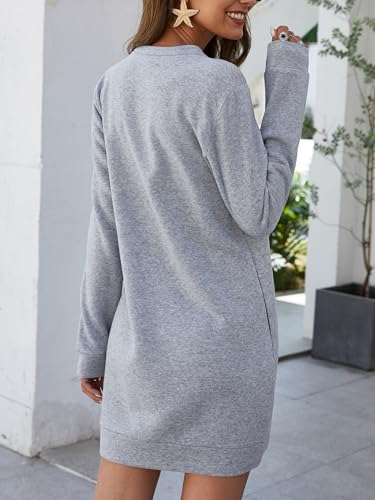 Women's Blouson Sleeve Sweatshirt Dress Crewneck Long Sleeve Tunic Shirt Dresses Pullover Sweaters Tops4