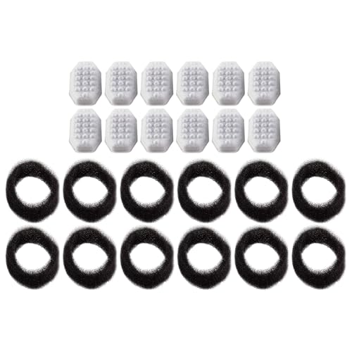 PET STANDARD Cat Water Fountain Filter Replacement & 12 Pack Replacement Pre-Filter Sponges Compatible with Rellaty and Neareal 108oz/3.2L Automatic Cat Water Fountain, Pack of 12