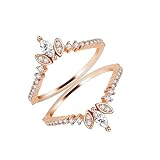 Uloveido Rose Gold Finish 925 Silver Marquise CZ Crown Wedding Ring Guard Engagement Band Enhancer 2pcs Stacking Set (size 5)