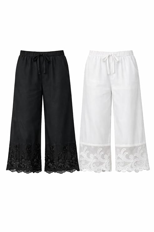 Organza Lace Palazzo Combo Black & White Wide-Leg Floral Embroidery-image-22