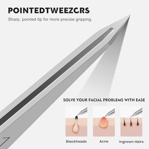 ZERNBER Pointed Tweezers for women Facial hair, Precision Tweezers for Eyebrows, Chin Hair,Ingrown Hair, Splinters, Glass Removal(Silver)