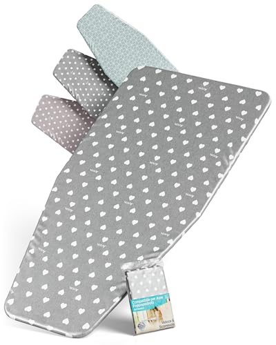 ARCOL Funda para Tabla de Planchar Foppapedretti, Funda de Recambio con elástico, Fabricada en Italia, Funda para Tabla de Planchar 100% algodón (Cubierta, Gris con Corazones Blancos)