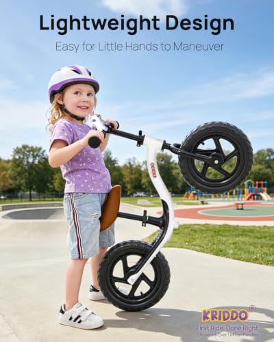 Image of KRIDDO Toddler Balance Bike 2 Year Old, Age 24 Months to 5 Years Old, Early Learning Interactive Push Bicycle with Steady Balancing, Gift Bike for 2-5 Boys Girls, White
