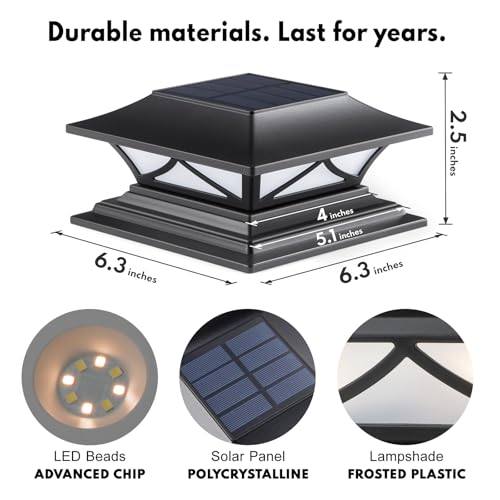 PASAMIC 6 Pack Solar Post Cap Lights, Waterproof Outdoor Lights for 4x4 5x5 6x6 Wood Posts, Fence Post Solar Lights with 2 Color Modes for Garden, Deck, Patio, Porch, Fence - Image 3