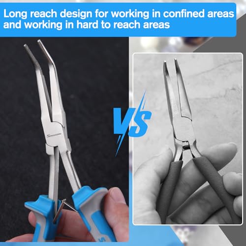Image of SPEEDWOX Long Reach Bent Needle Nose Pliers with Serrated Jaw Extra Long Nose Precision Wire Looping Pliers Needle Remover Pliers for Hard to Reach Narrow Spaces Jewelry Making Tools Fishing Tools