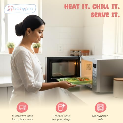 Image of BabyPro Pop-It Silicone Plate & Bowl, Suction Base, Sage Green, Food Grade | Baby Feeding Plate, BPA-Free, 3 Sections, Microwave & Dishwasher Safe