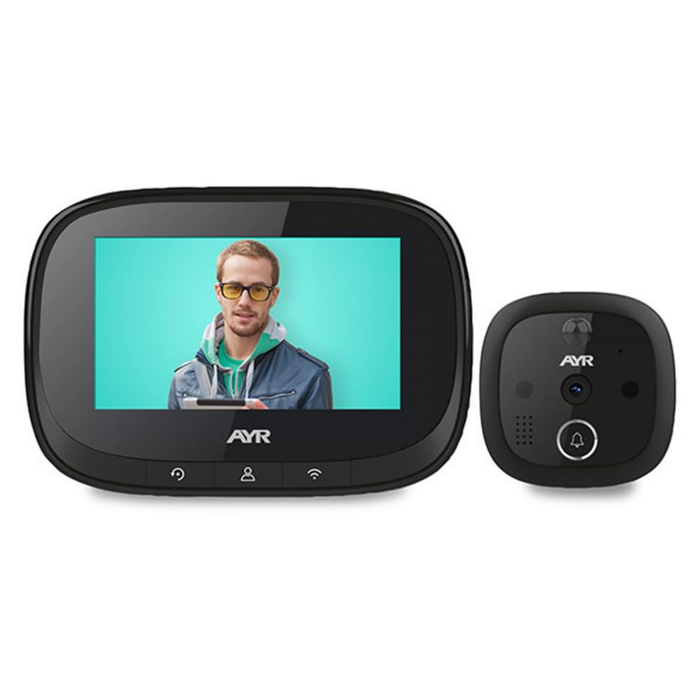 AYR Mirilla Digital de Puerta con Gran Pantalla a Color de 4,3". Cámara con Infrarrojos y visión Nocturna, PIR; detección de Movimiento. Batería Recargable. Prúebala con Alexa y Google Home.