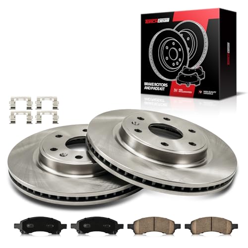 Torchbeam Brake Rotors and Pads Kit Fit Chevrolet, GMC, Buick, Saturn, Traverse, Acadia, Enclave, Acadia Limited, Outlook, 12.8in Rotors, 55150+D1169 Brake Kit, Front Brakes and Rotors by Torchbeam - Used condition - US$108.61