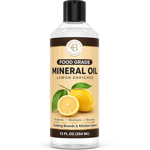 Image of Food Grade Mineral Oil for Cutting Boards - 12 oz Lemon Enriched Butcher Block Oil & Wood Conditioner for Bamboo, Teak, Utensils, Marble, Soapstone, Restores & Protects, Made in USA