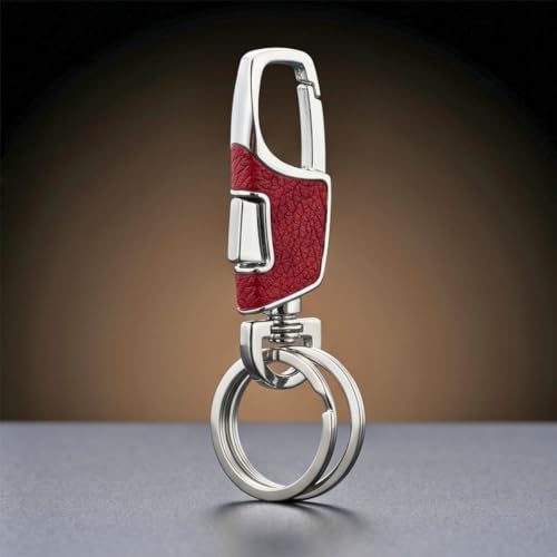 Image of THE MEN THING - Stylish Multicolor Stainless Steel Keychain for Men & Boys (Titan Grip Leather - Red)