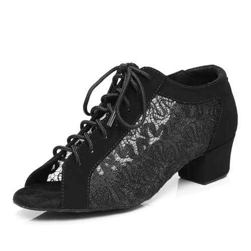 Women's Lace-up Latin Dance Shoes Low Heel Open Toe Ballroom Salsa Dance Practice Shoes Suede Sole