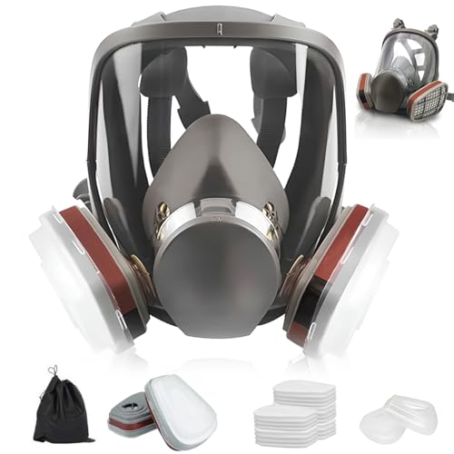 Cestbella Respirator Vapor Mask Kit Full Face Mask with Activated Carbon Filter 26 Packs 6800 Survival Vapor Respirator Cover Reusable Anti Fog Face Protection shield for Dust Organic Woodworking
