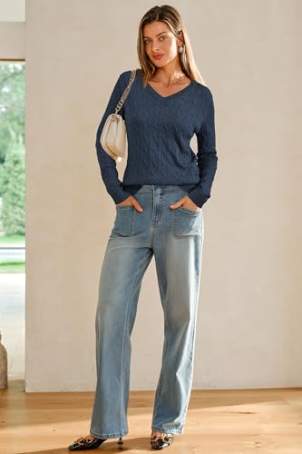 Image of Arach&Cloz Women's Wool Blend Fall Sweaters Business Casual Outfits 2026 | Soft&Breathable Pullover, Long Sleeve, V-Neck, Relaxed Fit Workwear, Business Casual, Teacher Outfits