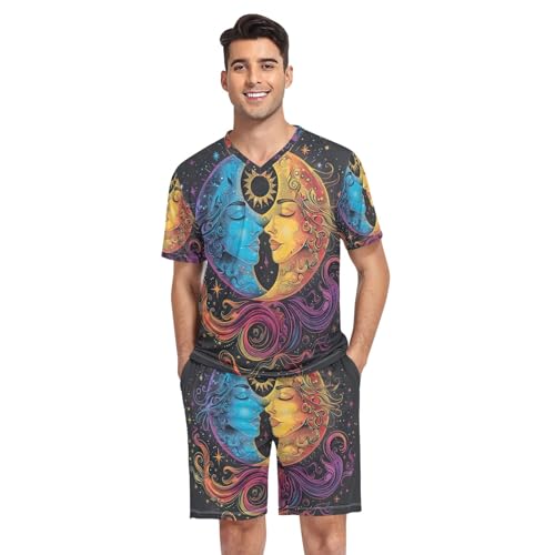 Mens Pajama Short Sleeve Sleepwear with Pockets Lounge V Neck 2 Piece Nightwear with Pockets Summer, S-XXL