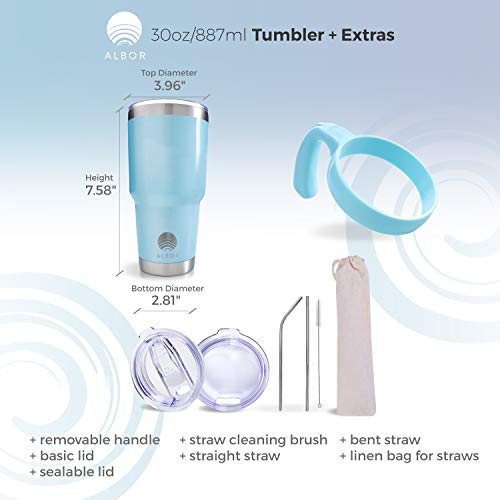 ALBOR Triple Insulated Stainless Steel Tumbler 30 Oz Shimmer Blue Coffee Travel Mug With Handle