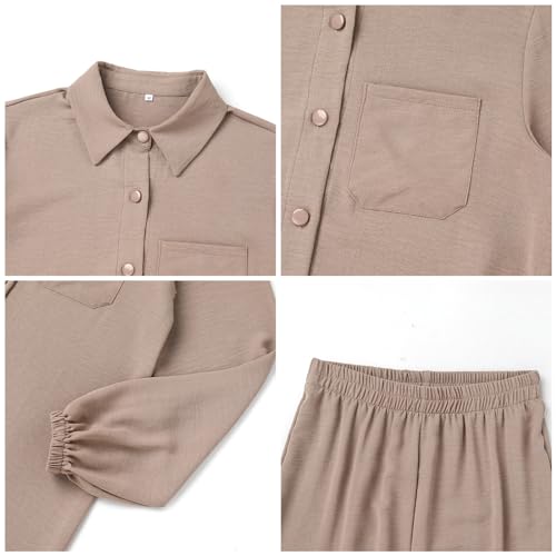 Women's Muslim 2 Pieces Sets Long Sleeve Button Down Shirt and Pants Abaya Casual Dress Dubai Outfits4