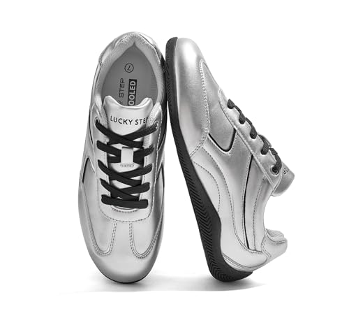 LUCKY STEP Women's Retro Casual Fashion Sneakers Classic Tennis Thin Sole Low Top Lightweight Running Trainer Trendy Cute Walking Shoes Comfortable Footwear