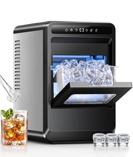 EXNOS Clear Ice Cube Maker 8 Crystal 1.2 Large Cubes in 20 Mins Slow-Melting for Whiskey 24H Timer Self-Cleaning & Adjustable Thickness for Home Bar Kitchen Party